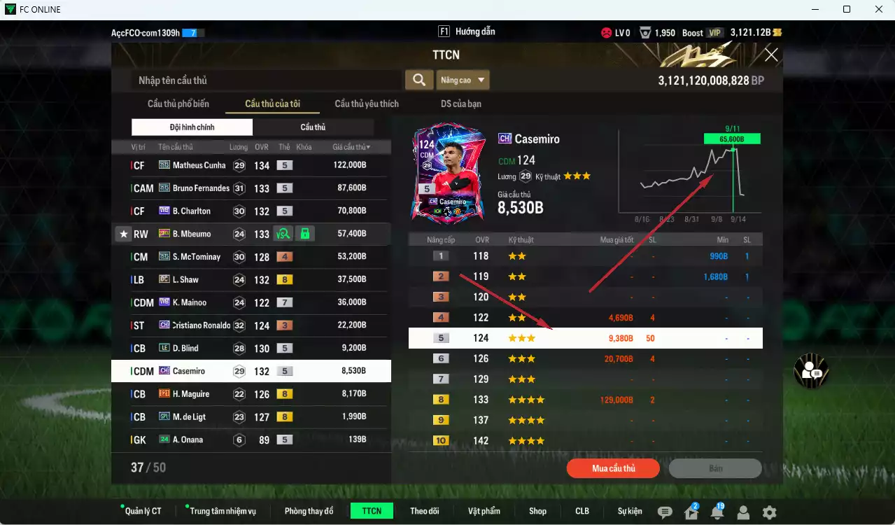 Ảnh [ACC Rẻ🔥] Man Utd. 514.720b có Matheus Cunha 25TS, Bruno 25TS, Charlton WB, Mbeumo 23HW, McTominay 25TS, Shaw DC, Casemiro CH (fix BP), Mainoo WB+7...
