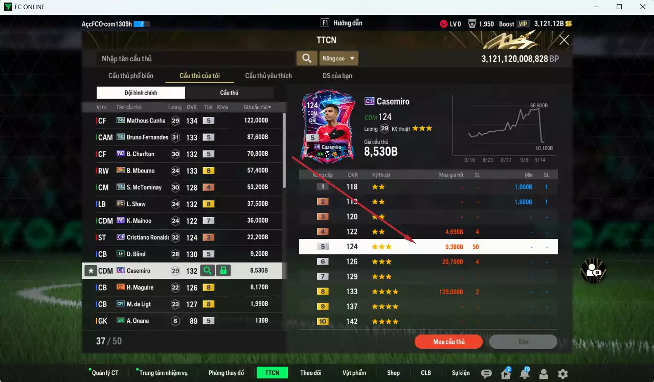 Ảnh [ACC Rẻ🔥] Man Utd. 514.720b có Matheus Cunha 25TS, Bruno 25TS, Charlton WB, Mbeumo 23HW, McTominay 25TS, Shaw DC, Casemiro CH (fix BP), Mainoo WB+7...