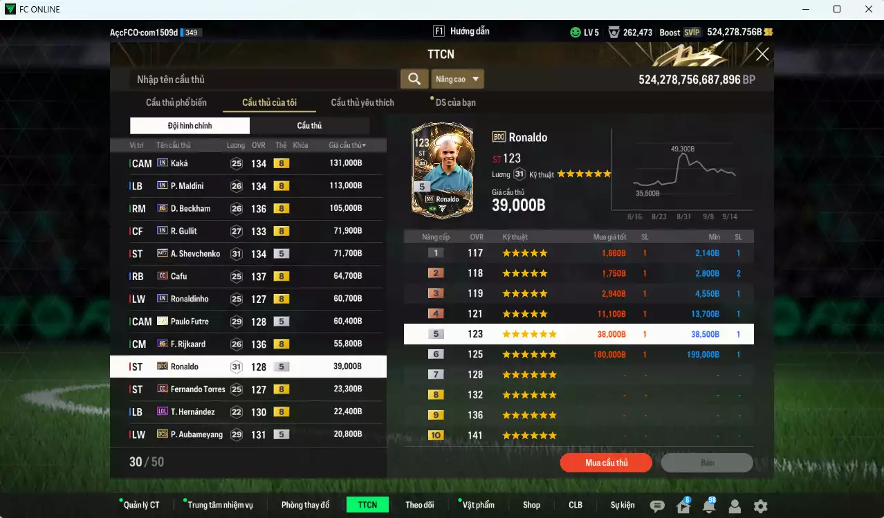 Ảnh [Dư nhiều BP, ACC Rẻ🔥Tặng 2000FC] AC Milan 910.500b dư 524.000b có Kaká LN, Beckham HG, Maldini LN, Gullit LN, Sheva No.7, Cafu CC, Ronaldinho LN, Futre ITM+5, Rijkaard HG, Ronaldo BDO, Torres CC...