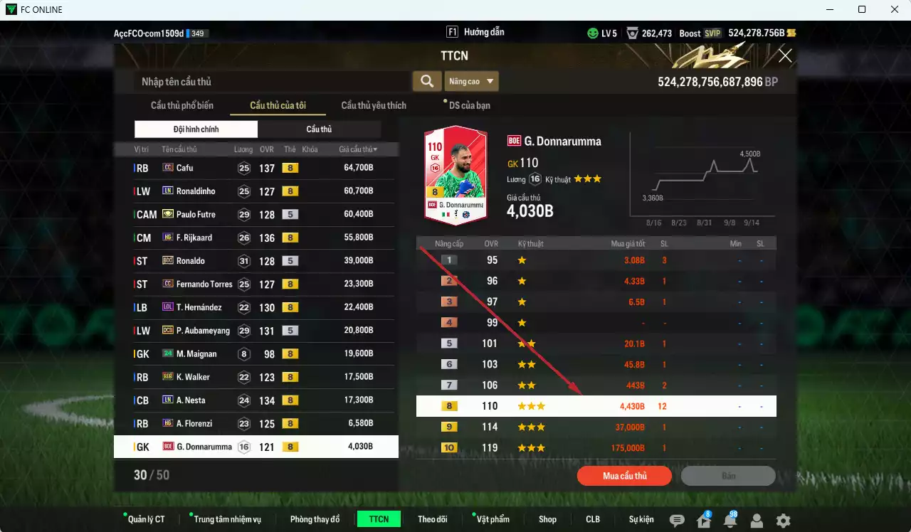 Ảnh [Dư nhiều BP, ACC Rẻ🔥Tặng 2000FC] AC Milan 910.500b dư 524.000b có Kaká LN, Beckham HG, Maldini LN, Gullit LN, Sheva No.7, Cafu CC, Ronaldinho LN, Futre ITM+5, Rijkaard HG, Ronaldo BDO, Torres CC...