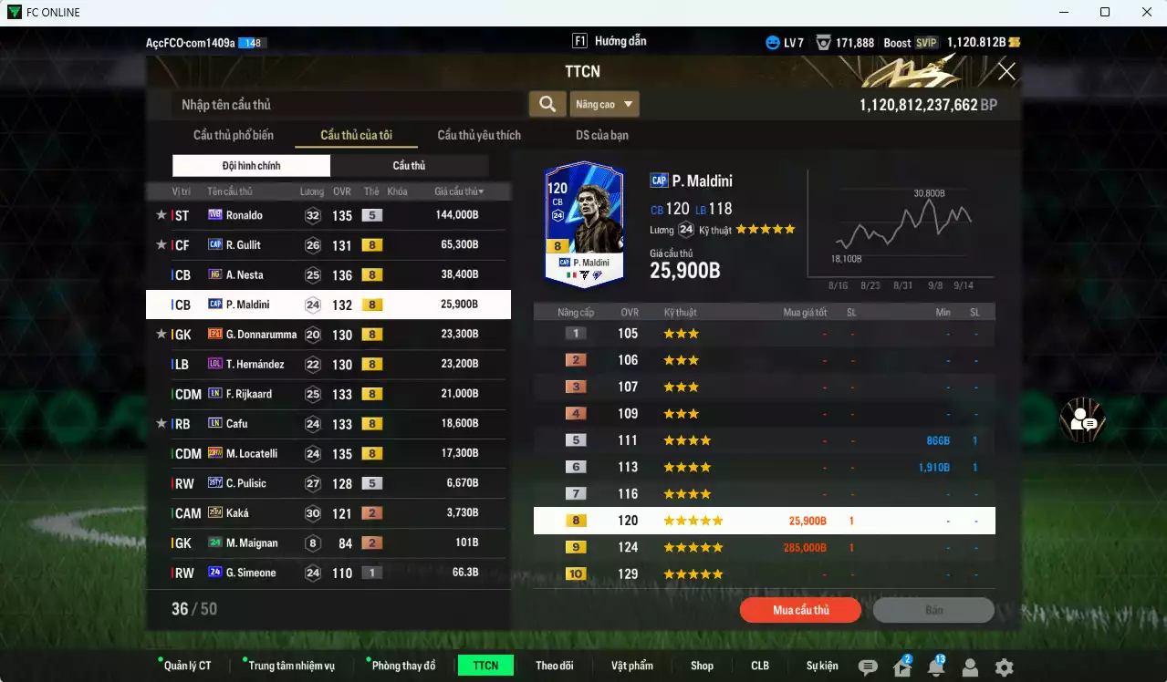 Ảnh [ACC Rẻ🔥] AC Milan 387.700b có Ronaldo WB, Gullit CAP, Nesta HG, Maldini CAP, Rijkaard LN, Cafu LN, Theo LOL, Donnarumma E21, Locatelli 23HW, Pulisic 25TY. Dư 20.000 TC, HLV Xịn