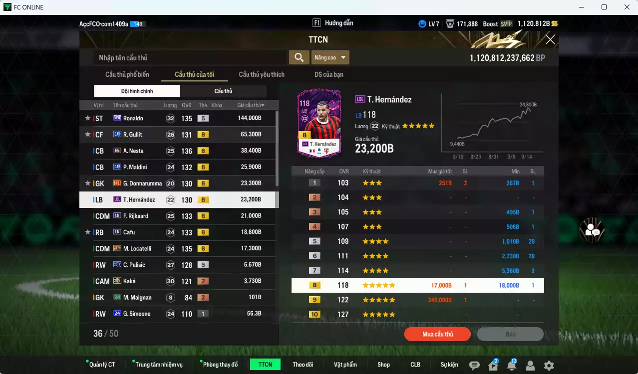 Ảnh [ACC Rẻ🔥] AC Milan 387.700b có Ronaldo WB, Gullit CAP, Nesta HG, Maldini CAP, Rijkaard LN, Cafu LN, Theo LOL, Donnarumma E21, Locatelli 23HW, Pulisic 25TY. Dư 20.000 TC, HLV Xịn