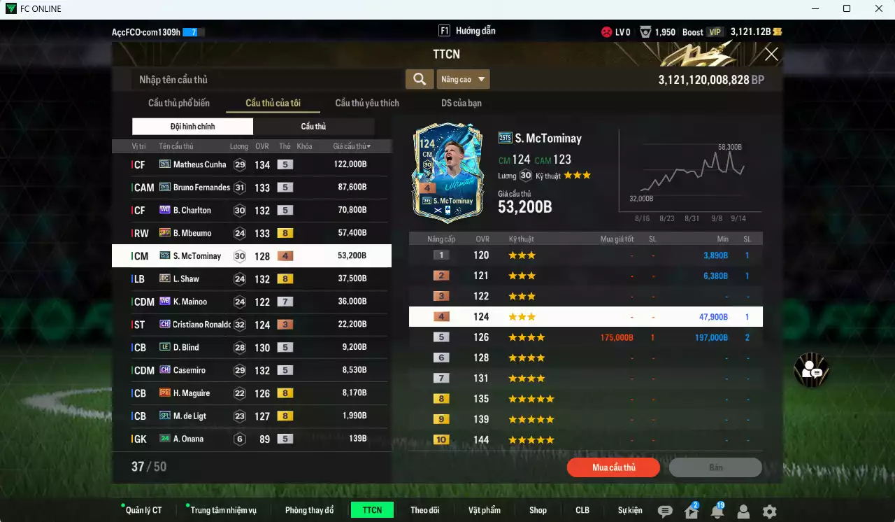 Ảnh [ACC Rẻ🔥] Man Utd. 514.720b có Matheus Cunha 25TS, Bruno 25TS, Charlton WB, Mbeumo 23HW, McTominay 25TS, Shaw DC, Casemiro CH (fix BP), Mainoo WB+7...