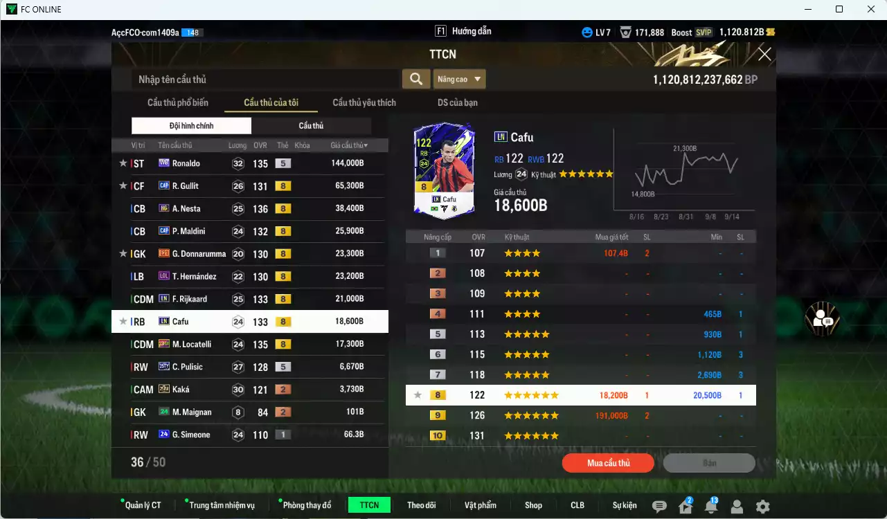 Ảnh [ACC Rẻ🔥] AC Milan 387.700b có Ronaldo WB, Gullit CAP, Nesta HG, Maldini CAP, Rijkaard LN, Cafu LN, Theo LOL, Donnarumma E21, Locatelli 23HW, Pulisic 25TY. Dư 20.000 TC, HLV Xịn