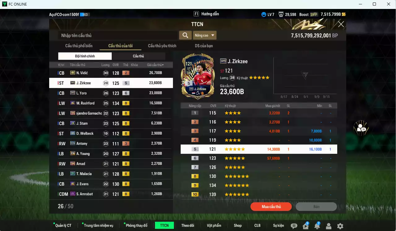 Ảnh [ACC Rẻ🔥] Man Utd. 1.067.170b có McTominay 25TS, Matheus Cunha 25TS, Bruno 25TS, Keane DC, Blanc JNM, VDS DC, Sesko 21NG, Mbeumo 23HW, Berbatov JNM... Còn nhiều CP GIẢM THUẾ