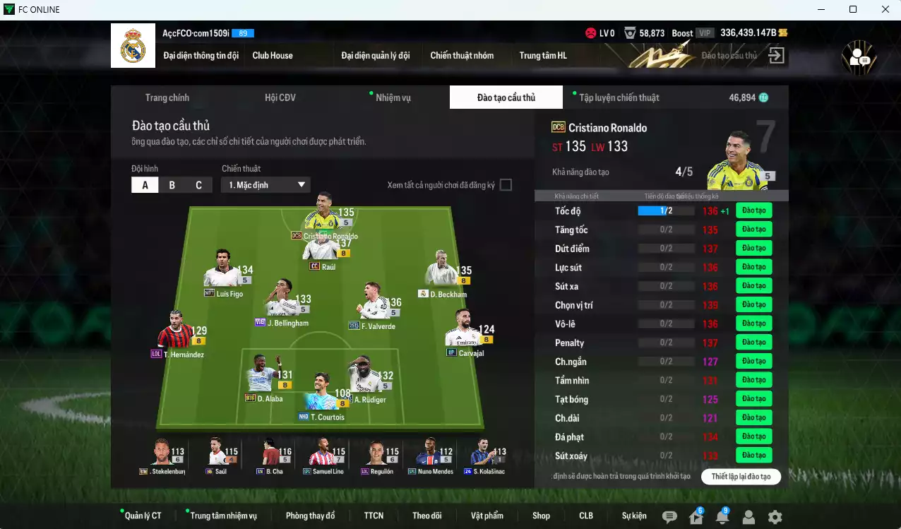 Ảnh [Dư nhiều BP, ACC Rẻ🔥] Real Madrid 843.560b dư 336.000b có Valverde 25TS, CR7 DCB, Beckham RMA, Figo No.7, Bellingham WB, Rudiger 25TS, Raúl CC, Carvajal UP, Theo LOL... HLV Xịn, Dư 46.000 TC