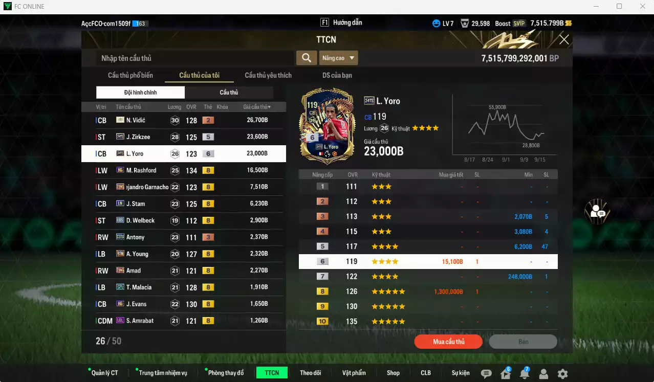 Ảnh [ACC Rẻ🔥] Man Utd. 1.067.170b có McTominay 25TS, Matheus Cunha 25TS, Bruno 25TS, Keane DC, Blanc JNM, VDS DC, Sesko 21NG, Mbeumo 23HW, Berbatov JNM... Còn nhiều CP GIẢM THUẾ