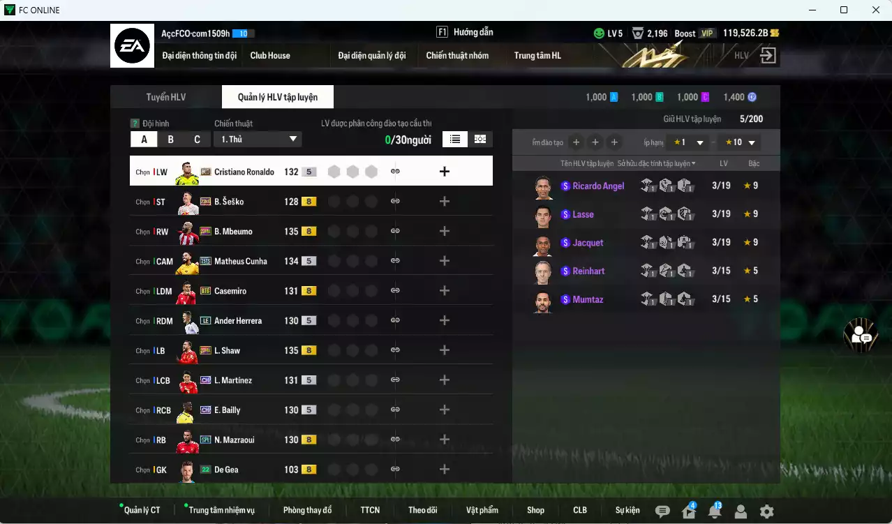 Ảnh [ACC Rẻ🔥] Man Utd. 703.080b dư 119.000b có CR7 BLD, Matheus Cunha 25TS, Shaw 23HW, Sesko 21NG, Mbeumo 23HW, Casemiro BTB, Verón JNM, L. Martínez CH, Marzaoui SPL, Park No.7, Bailly CH...