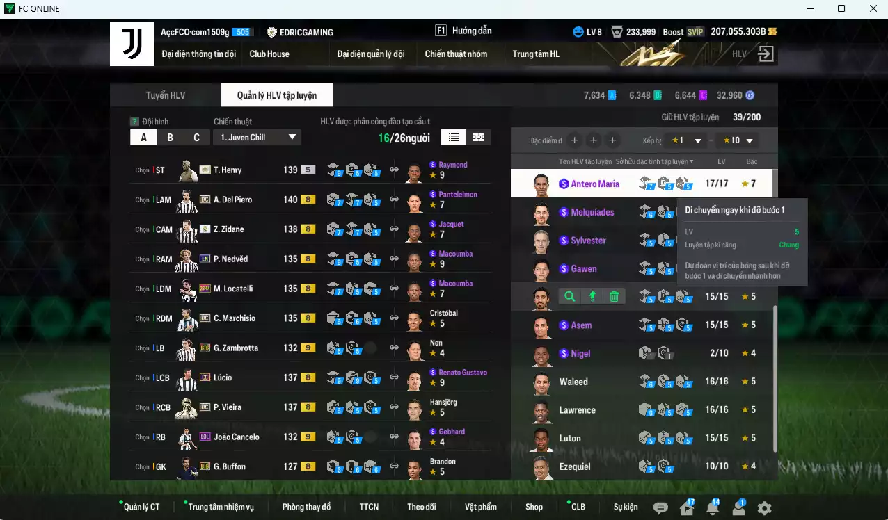 Ảnh [Dư nhiều BP] Juventus 3.552.410b dư 207.000b có Henry ITM+5, Zidane RMA, Del Piero DC, Vieira DC, Nedved LN, Lúcio CC, Zambrotta BTB+9, Cancelo LOL+9, Marchiso DC, Locatelli 23HW... Đã đào tạo full nhiều cầu thủ, HLV Xịn