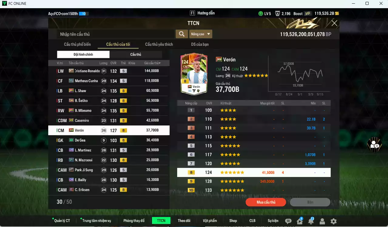 Ảnh [ACC Rẻ🔥] Man Utd. 703.080b dư 119.000b có CR7 BLD, Matheus Cunha 25TS, Shaw 23HW, Sesko 21NG, Mbeumo 23HW, Casemiro BTB, Verón JNM, L. Martínez CH, Marzaoui SPL, Park No.7, Bailly CH...