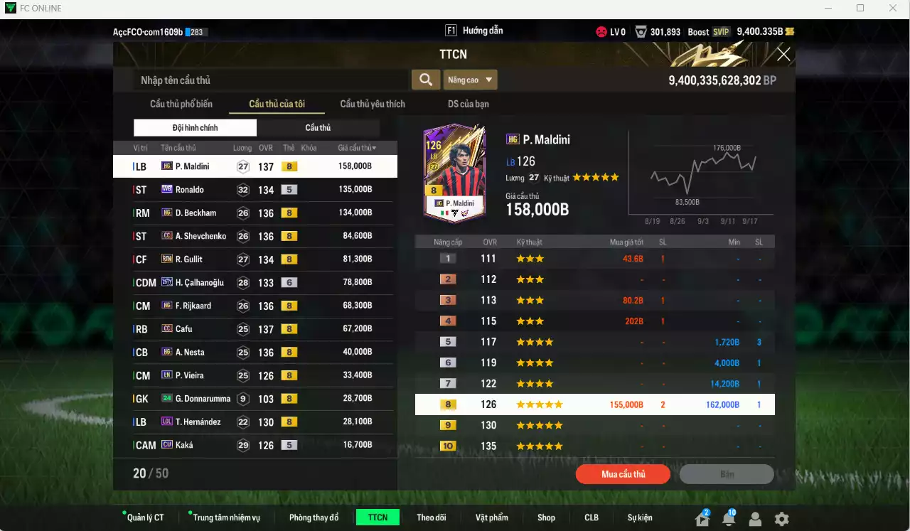 Ảnh [ACC Rẻ🔥] AC Milan 980.710b có Maldini HG, Ronaldo WB, Beckham HG, Sheva CC, Gullit RTN, Calhanoglu 26TY+6, Rijkaard HG, Cafu CC, Nesta HG, Vieira LN... Gần full bảng đào tạo chiến thuật, đào tạo full nhiều CT. HLV Xịn