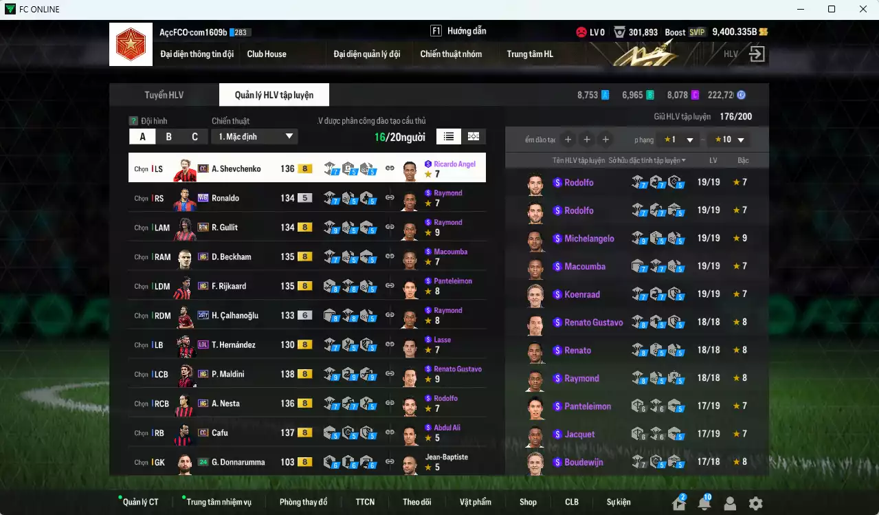 Ảnh [ACC Rẻ🔥] AC Milan 980.710b có Maldini HG, Ronaldo WB, Beckham HG, Sheva CC, Gullit RTN, Calhanoglu 26TY+6, Rijkaard HG, Cafu CC, Nesta HG, Vieira LN... Gần full bảng đào tạo chiến thuật, đào tạo full nhiều CT. HLV Xịn