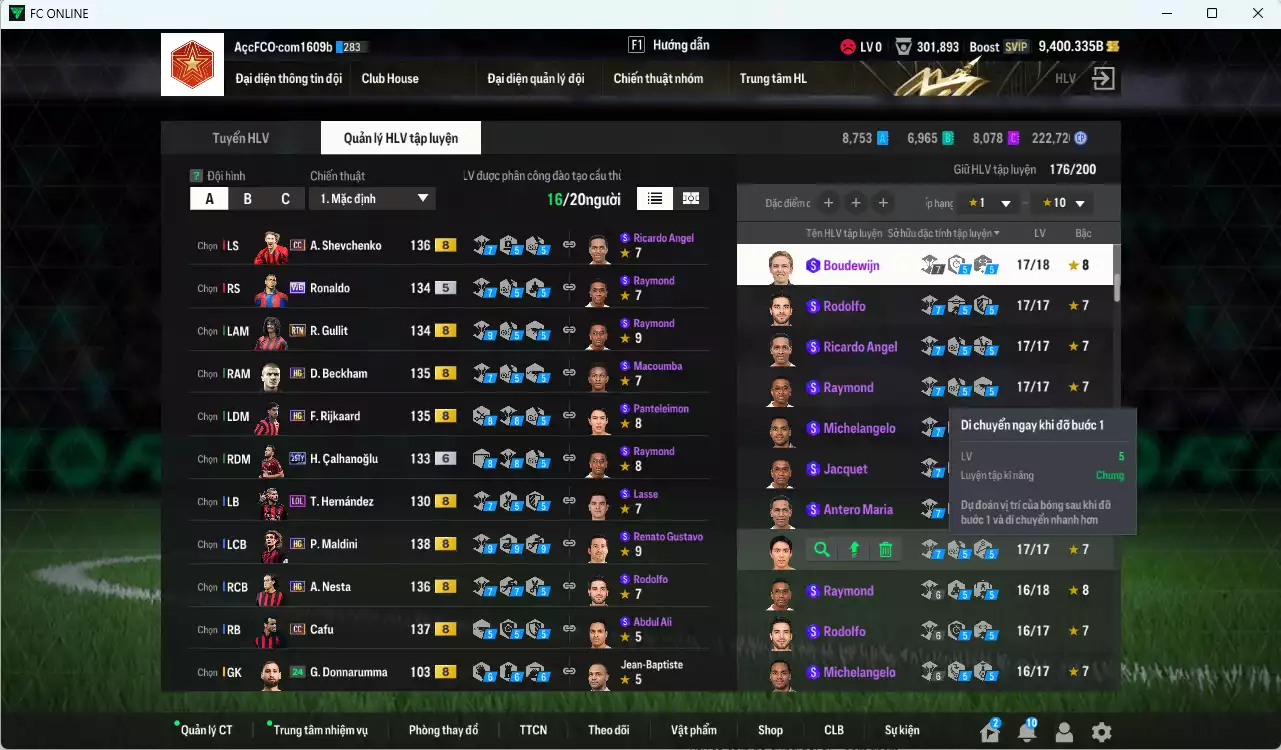 Ảnh [ACC Rẻ🔥] AC Milan 980.710b có Maldini HG, Ronaldo WB, Beckham HG, Sheva CC, Gullit RTN, Calhanoglu 26TY+6, Rijkaard HG, Cafu CC, Nesta HG, Vieira LN... Gần full bảng đào tạo chiến thuật, đào tạo full nhiều CT. HLV Xịn