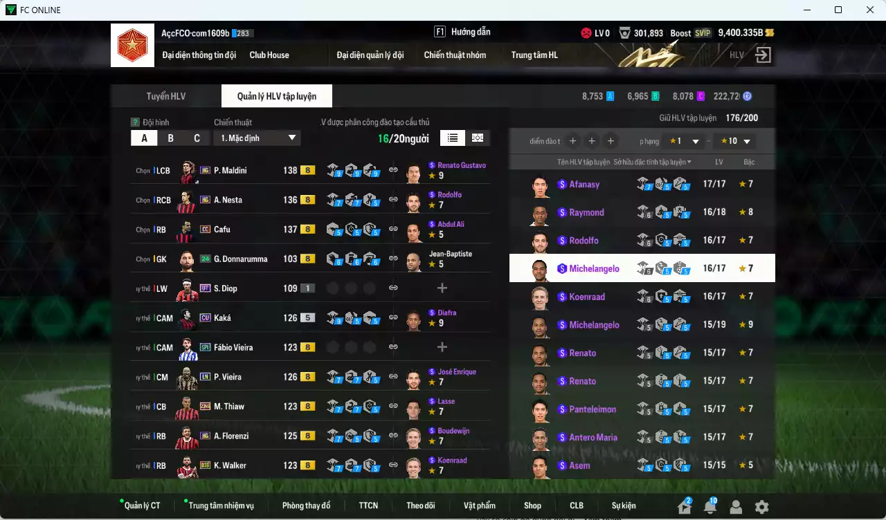 Ảnh [ACC Rẻ🔥] AC Milan 980.710b có Maldini HG, Ronaldo WB, Beckham HG, Sheva CC, Gullit RTN, Calhanoglu 26TY+6, Rijkaard HG, Cafu CC, Nesta HG, Vieira LN... Gần full bảng đào tạo chiến thuật, đào tạo full nhiều CT. HLV Xịn