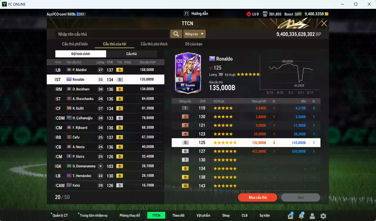 Ảnh [ACC Rẻ🔥] AC Milan 980.710b có Maldini HG, Ronaldo WB, Beckham HG, Sheva CC, Gullit RTN, Calhanoglu 26TY+6, Rijkaard HG, Cafu CC, Nesta HG, Vieira LN... Gần full bảng đào tạo chiến thuật, đào tạo full nhiều CT. HLV Xịn