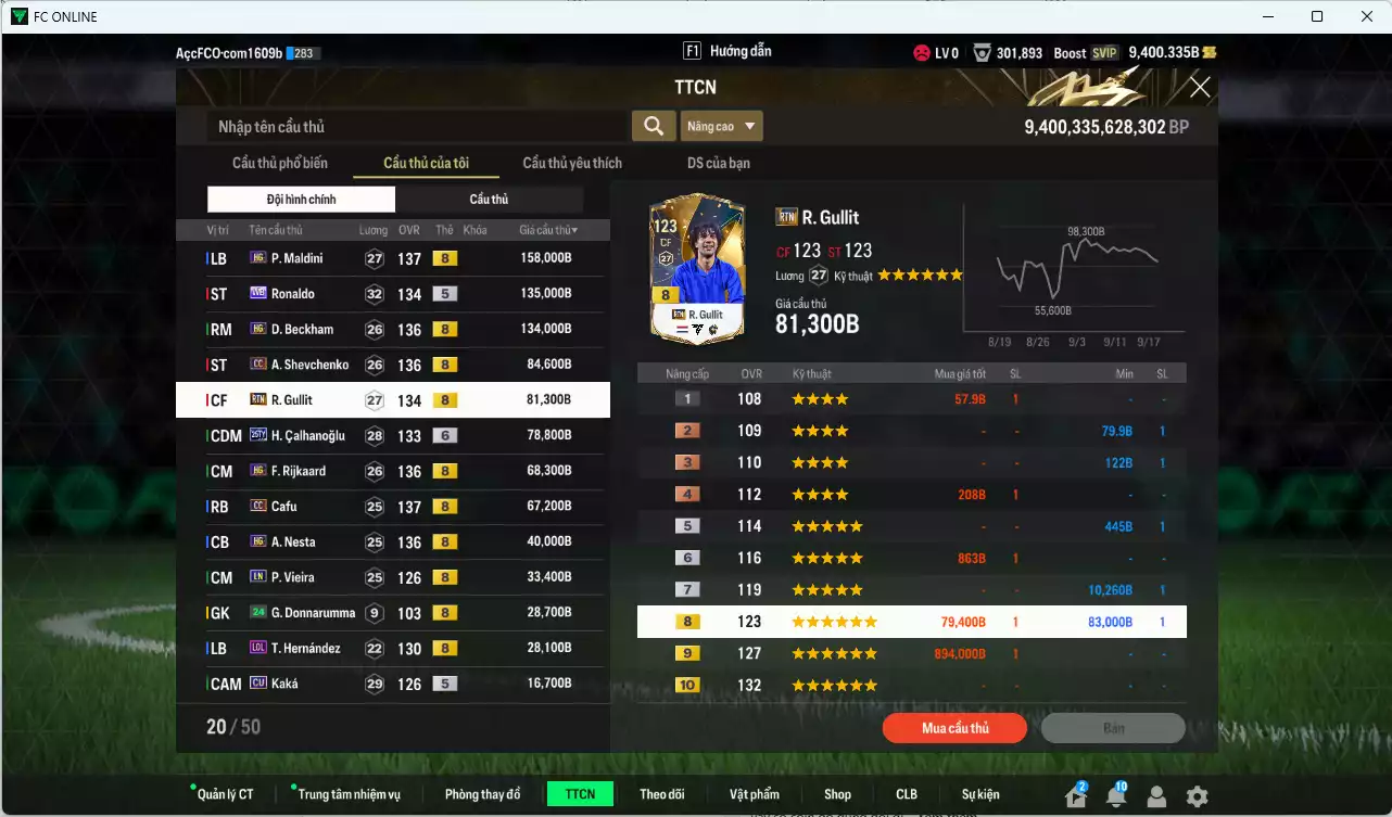 Ảnh [ACC Rẻ🔥] AC Milan 980.710b có Maldini HG, Ronaldo WB, Beckham HG, Sheva CC, Gullit RTN, Calhanoglu 26TY+6, Rijkaard HG, Cafu CC, Nesta HG, Vieira LN... Gần full bảng đào tạo chiến thuật, đào tạo full nhiều CT. HLV Xịn