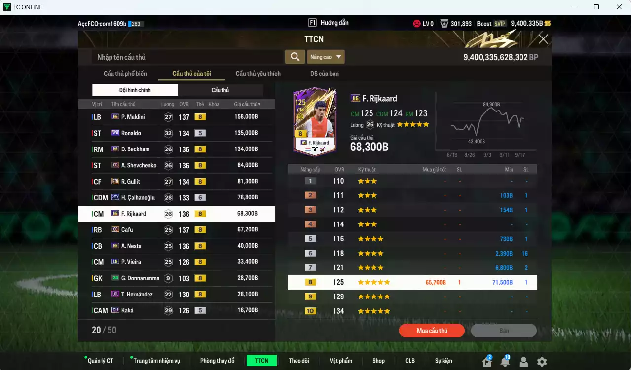 Ảnh [ACC Rẻ🔥] AC Milan 980.710b có Maldini HG, Ronaldo WB, Beckham HG, Sheva CC, Gullit RTN, Calhanoglu 26TY+6, Rijkaard HG, Cafu CC, Nesta HG, Vieira LN... Gần full bảng đào tạo chiến thuật, đào tạo full nhiều CT. HLV Xịn