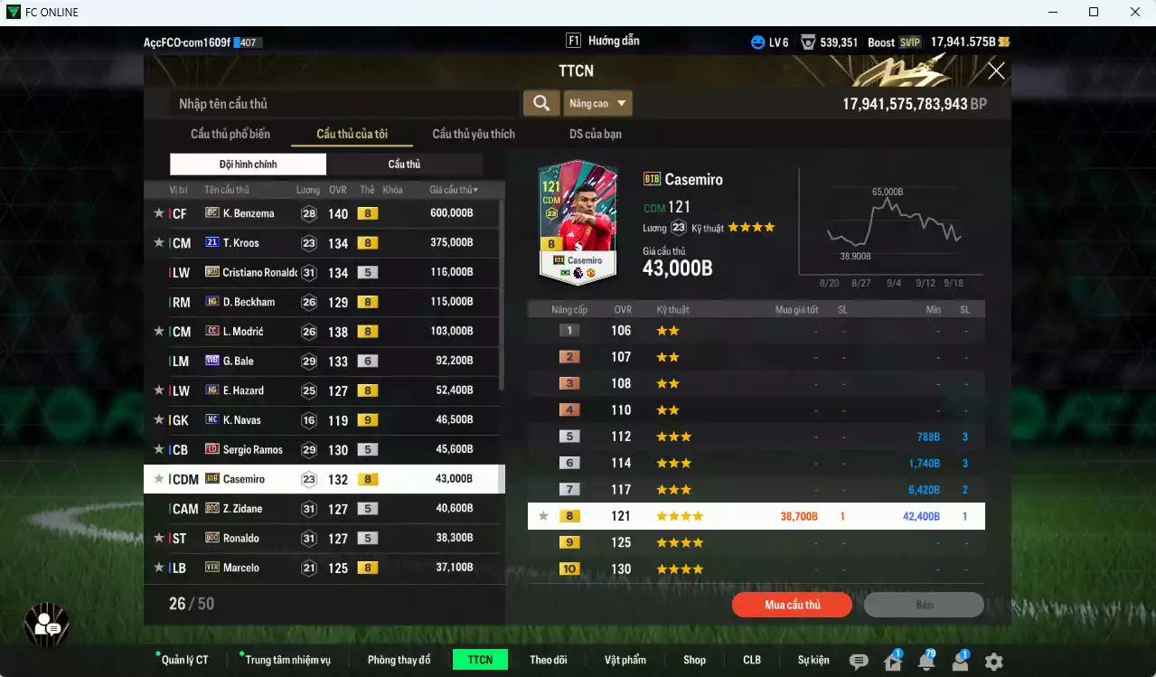 Ảnh [ACC Rẻ🔥] Real Madrid 1.813.230b dư 17.900b có Benzema DC, Kroos 21UCL (hiếm), CR7 BLD, Beckham HG, Modric CC, Bale WB+6, Hazard HG, Ramos LD, Casemiro BTB, Zidane BDO, Ronaldo BDO... nhiều hàng hiếm, đã đào tao nữa bảng chiến thuật. HLV Xịn