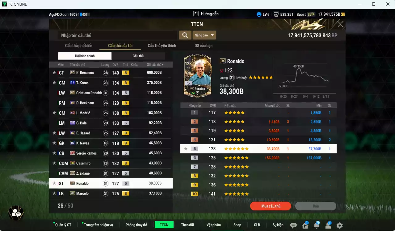 Ảnh [ACC Rẻ🔥] Real Madrid 1.813.230b dư 17.900b có Benzema DC, Kroos 21UCL (hiếm), CR7 BLD, Beckham HG, Modric CC, Bale WB+6, Hazard HG, Ramos LD, Casemiro BTB, Zidane BDO, Ronaldo BDO... nhiều hàng hiếm, đã đào tao nữa bảng chiến thuật. HLV Xịn