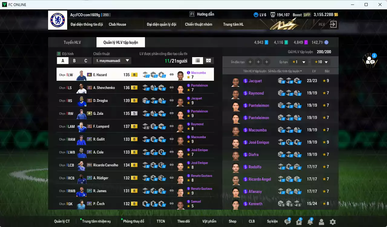 Ảnh [ACC Rẻ🔥] Chelsea 640.550b có Drogba CC, Sheva CC, Lampard CC, Rudiger SPL, Zola ITM+5, Gullit LN, Hazard HG, Carvalho 23HR, James SPL... Còn nhiều CP GIẢM THUẾ, HLV Xịn