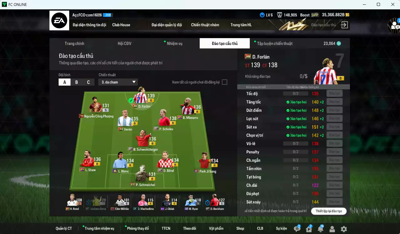 Ảnh Man Utd. 783.560b dư 35.000b có Forlán JNM, Schweinsteiger DC, Scholes DC, Công Phương PRIME+5, Shaw 23HW, Mbeumo 23HW, Park CC, Verón JNM, Blind DC, Blanc HG... Dư 23.000 TC, HLV Xịn