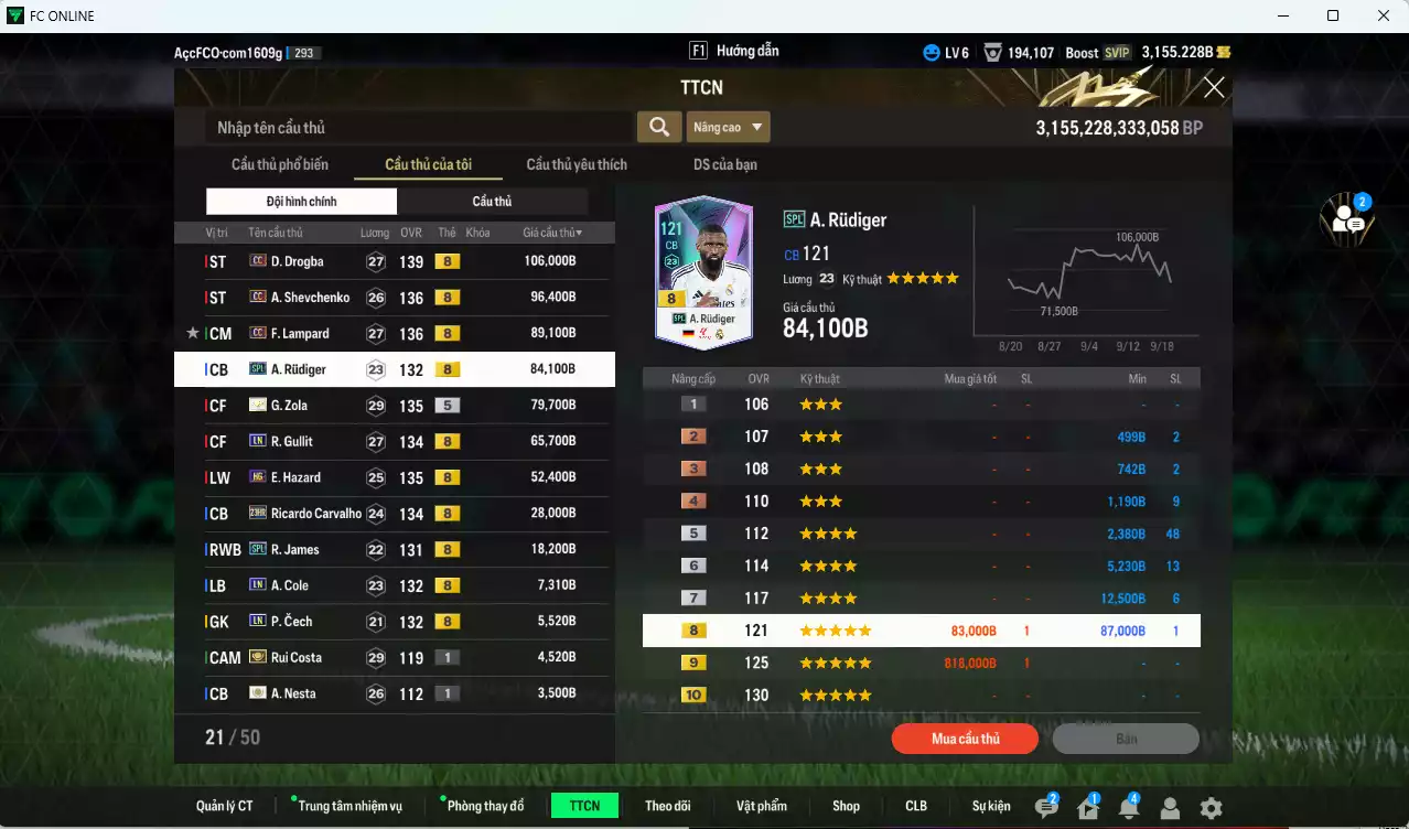 Ảnh [ACC Rẻ🔥] Chelsea 640.550b có Drogba CC, Sheva CC, Lampard CC, Rudiger SPL, Zola ITM+5, Gullit LN, Hazard HG, Carvalho 23HR, James SPL... Còn nhiều CP GIẢM THUẾ, HLV Xịn