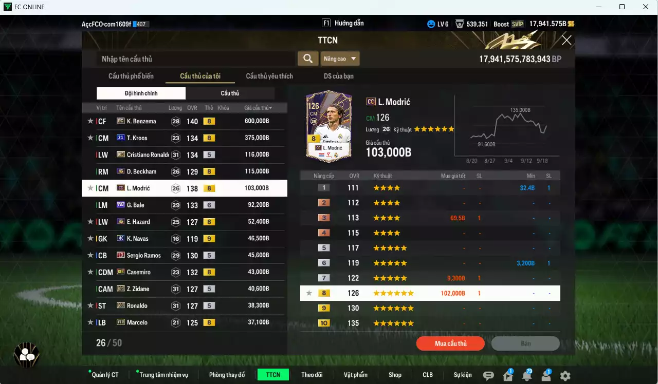 Ảnh [ACC Rẻ🔥] Real Madrid 1.813.230b dư 17.900b có Benzema DC, Kroos 21UCL (hiếm), CR7 BLD, Beckham HG, Modric CC, Bale WB+6, Hazard HG, Ramos LD, Casemiro BTB, Zidane BDO, Ronaldo BDO... nhiều hàng hiếm, đã đào tao nữa bảng chiến thuật. HLV Xịn