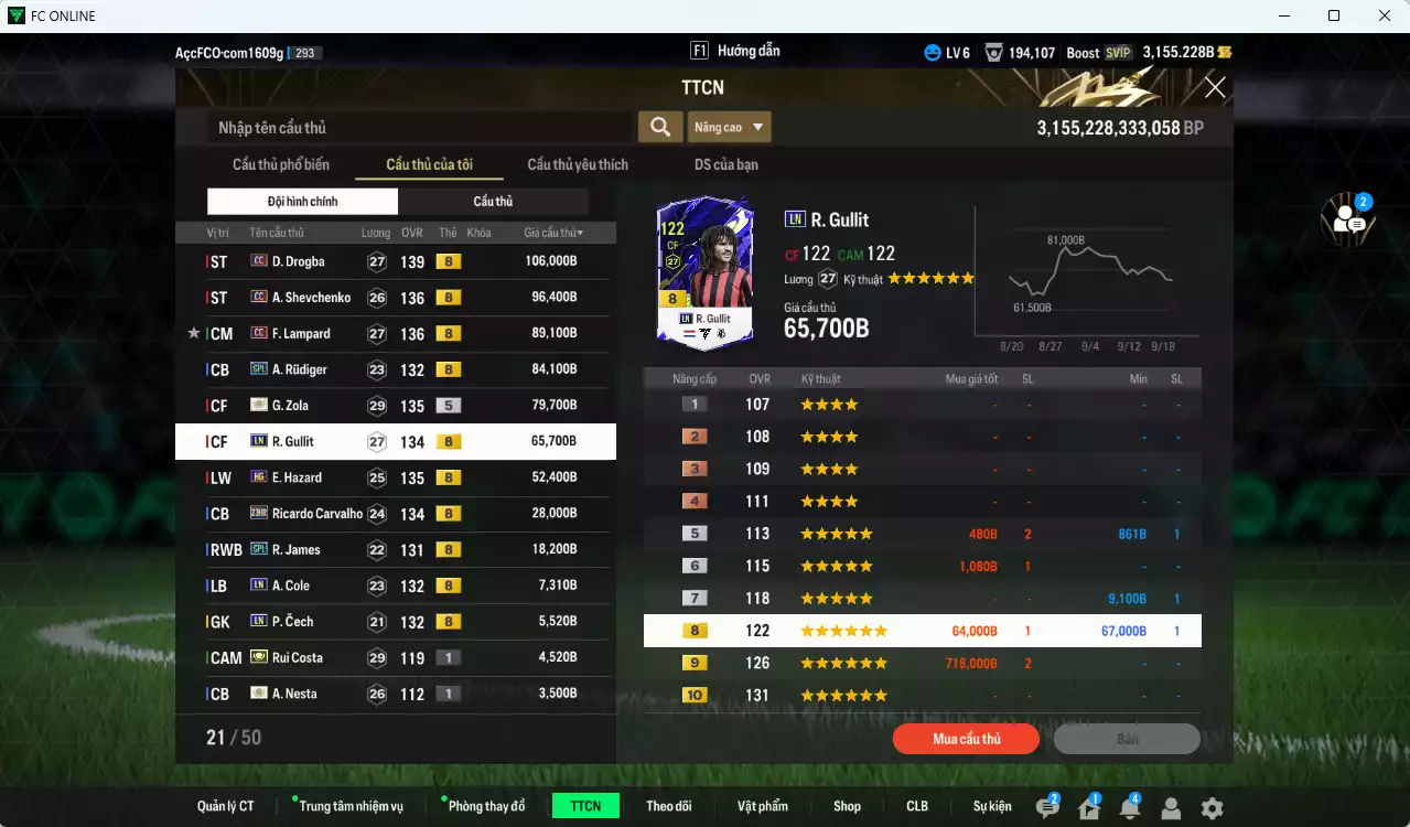 Ảnh [ACC Rẻ🔥] Chelsea 640.550b có Drogba CC, Sheva CC, Lampard CC, Rudiger SPL, Zola ITM+5, Gullit LN, Hazard HG, Carvalho 23HR, James SPL... Còn nhiều CP GIẢM THUẾ, HLV Xịn