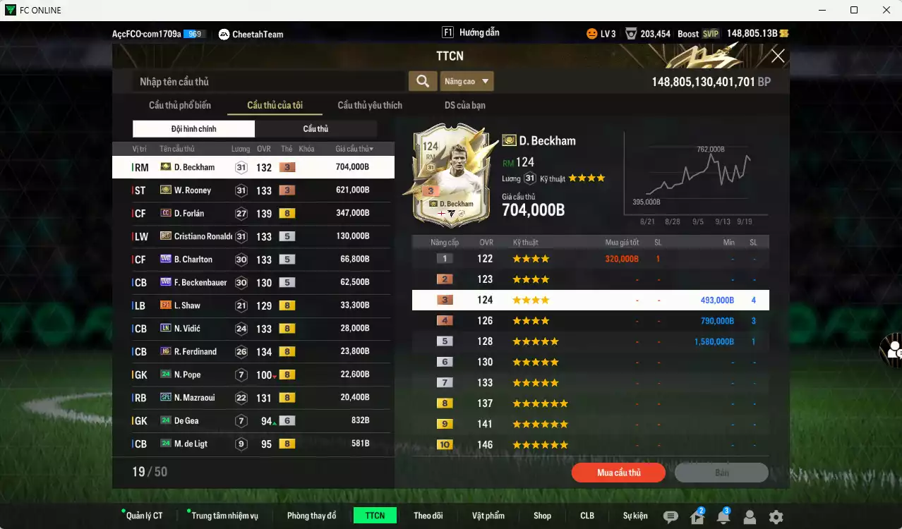 Ảnh [ACC Rẻ🔥] Man Utd. 2.061.590b dư 148.000b có Beckham ITM+3, Rooney ITM+3, Forlán CC, CR7 BLD, Charlton WB, Beckenbauer WB, Shaw E21, Vidic LN, Ferdinand HG, Mazraoui SPL... Còn nhiều CP GIẢM THUẾ, HLV Xịn