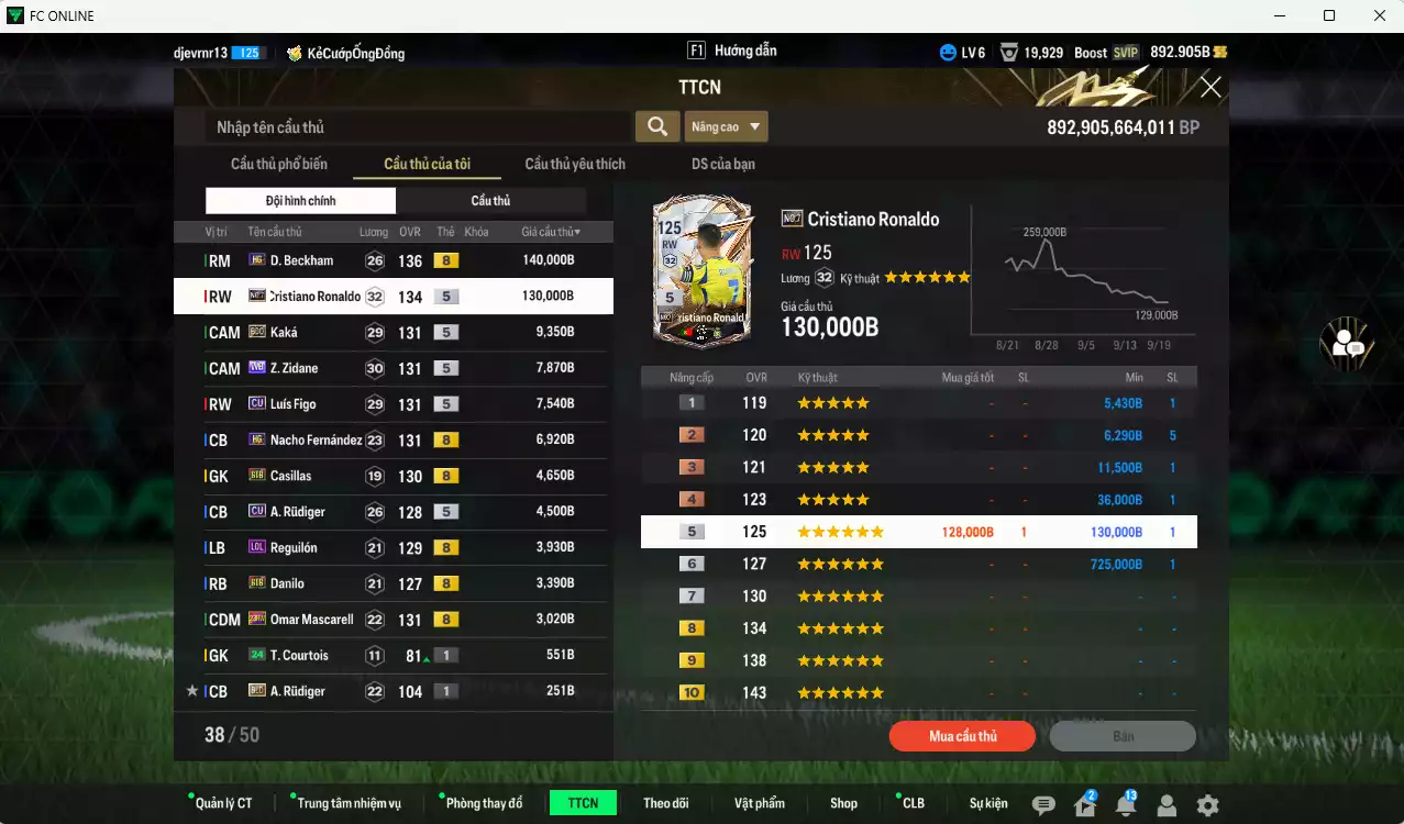 Ảnh [ACC Rẻ🔥] Real Madrid 322.310b có Beckham HG, CR7 No.7, Kaká BDO, Zidane WB, Figo CU... Dư 27.000 TC