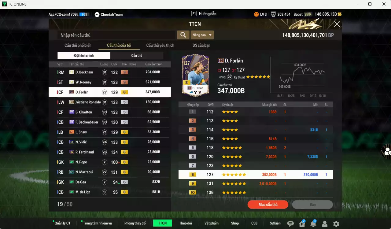 Ảnh [ACC Rẻ🔥] Man Utd. 2.061.590b dư 148.000b có Beckham ITM+3, Rooney ITM+3, Forlán CC, CR7 BLD, Charlton WB, Beckenbauer WB, Shaw E21, Vidic LN, Ferdinand HG, Mazraoui SPL... Còn nhiều CP GIẢM THUẾ, HLV Xịn