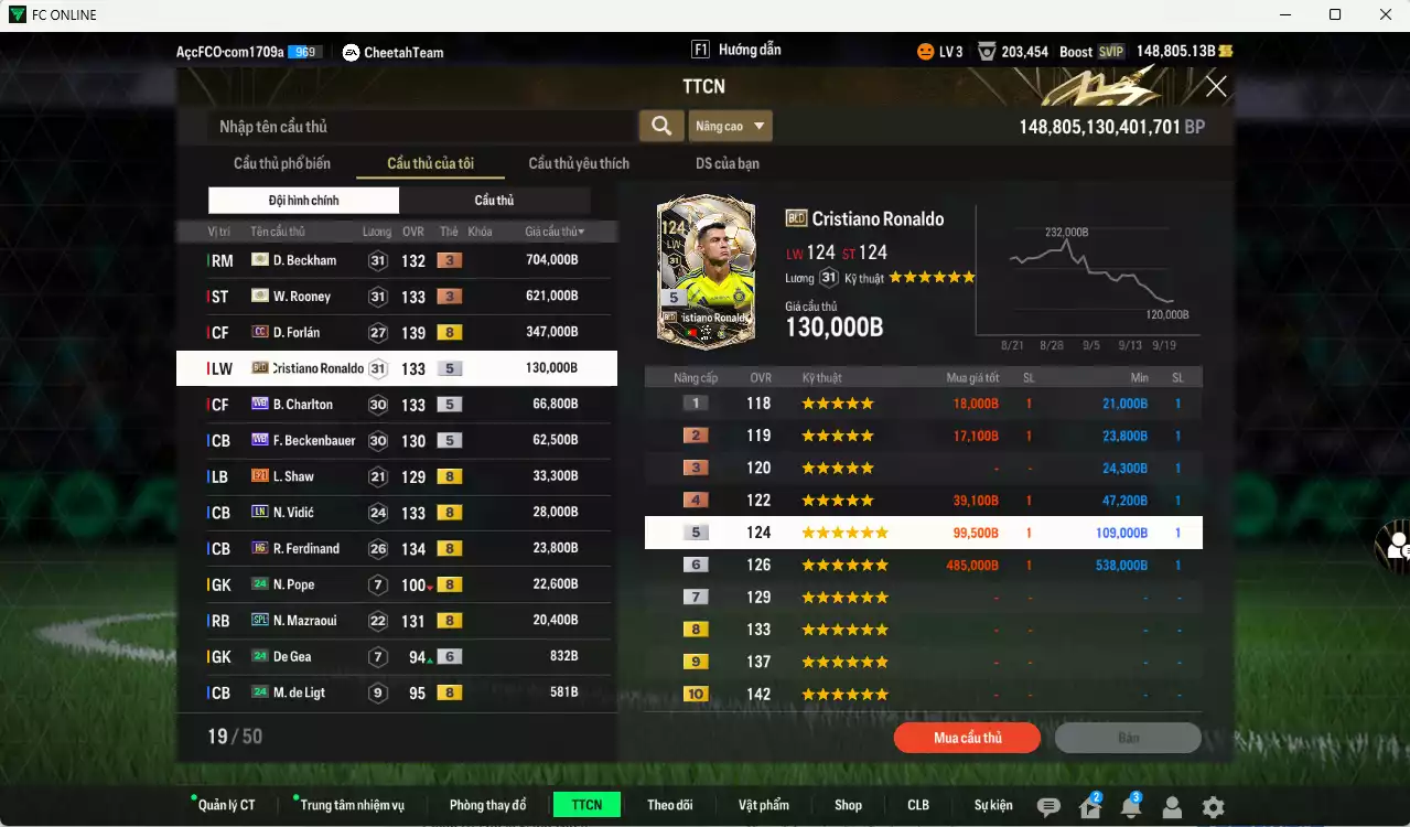 Ảnh [ACC Rẻ🔥] Man Utd. 2.061.590b dư 148.000b có Beckham ITM+3, Rooney ITM+3, Forlán CC, CR7 BLD, Charlton WB, Beckenbauer WB, Shaw E21, Vidic LN, Ferdinand HG, Mazraoui SPL... Còn nhiều CP GIẢM THUẾ, HLV Xịn