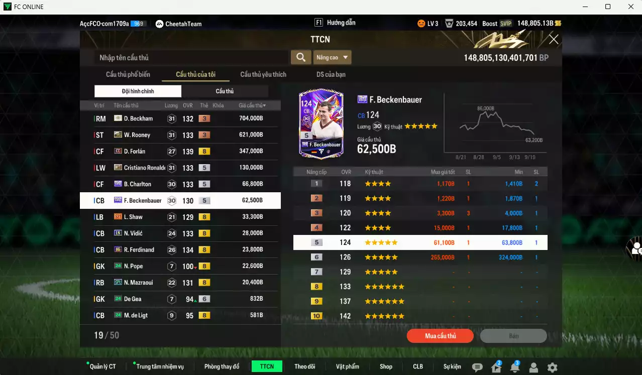 Ảnh [ACC Rẻ🔥] Man Utd. 2.061.590b dư 148.000b có Beckham ITM+3, Rooney ITM+3, Forlán CC, CR7 BLD, Charlton WB, Beckenbauer WB, Shaw E21, Vidic LN, Ferdinand HG, Mazraoui SPL... Còn nhiều CP GIẢM THUẾ, HLV Xịn