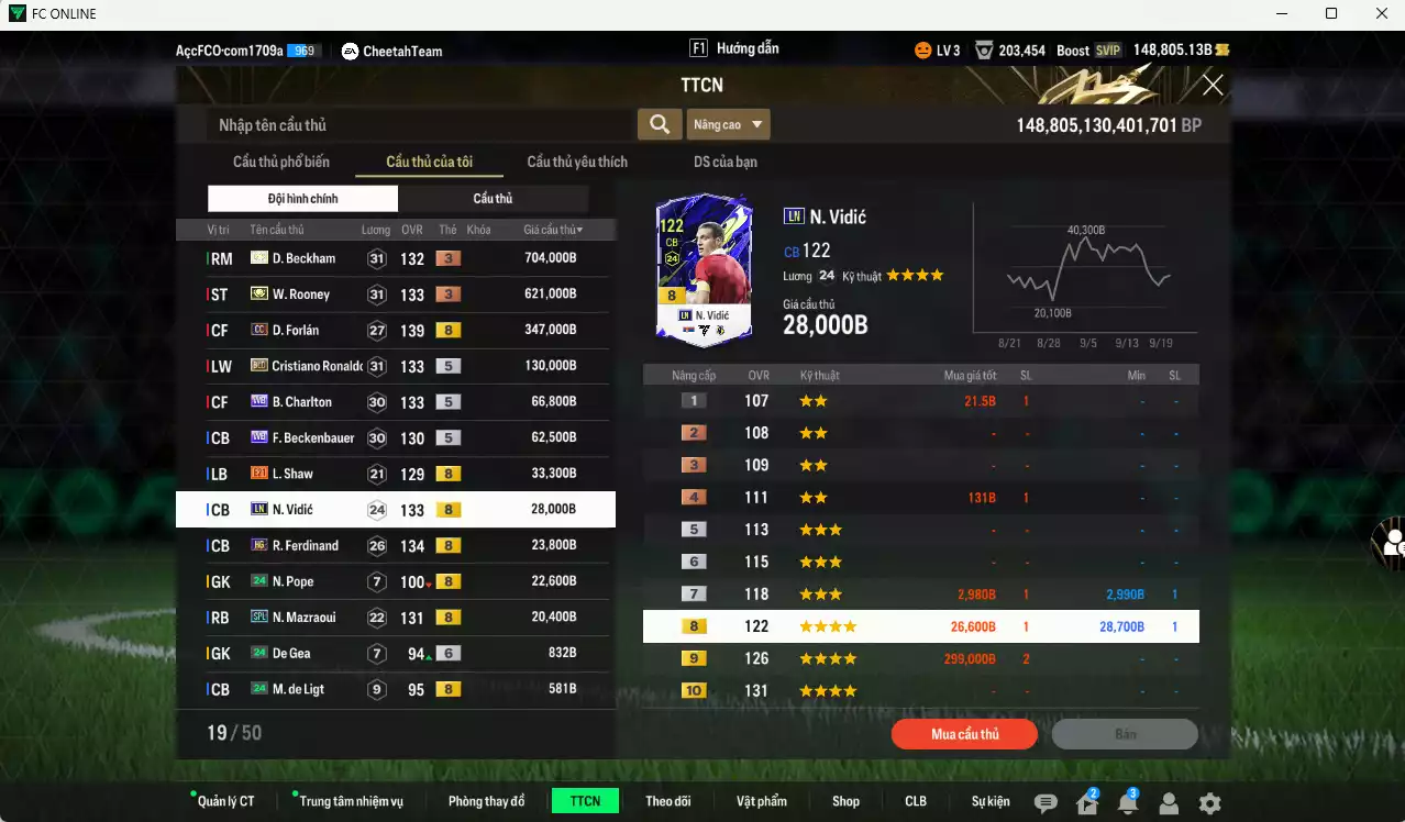 Ảnh [ACC Rẻ🔥] Man Utd. 2.061.590b dư 148.000b có Beckham ITM+3, Rooney ITM+3, Forlán CC, CR7 BLD, Charlton WB, Beckenbauer WB, Shaw E21, Vidic LN, Ferdinand HG, Mazraoui SPL... Còn nhiều CP GIẢM THUẾ, HLV Xịn