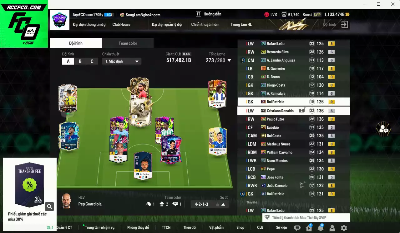 Bồ Đào Nha 517.480b có CR7 No.7, Rui Costa ITM+5, Futre JNM, Eusébio DCB, Nuno Mendes 25TS, Bernerdo Silva 24EP+6, Fonte CH, Pepe BTB, William Carvalho 23HW... HLV Xịn