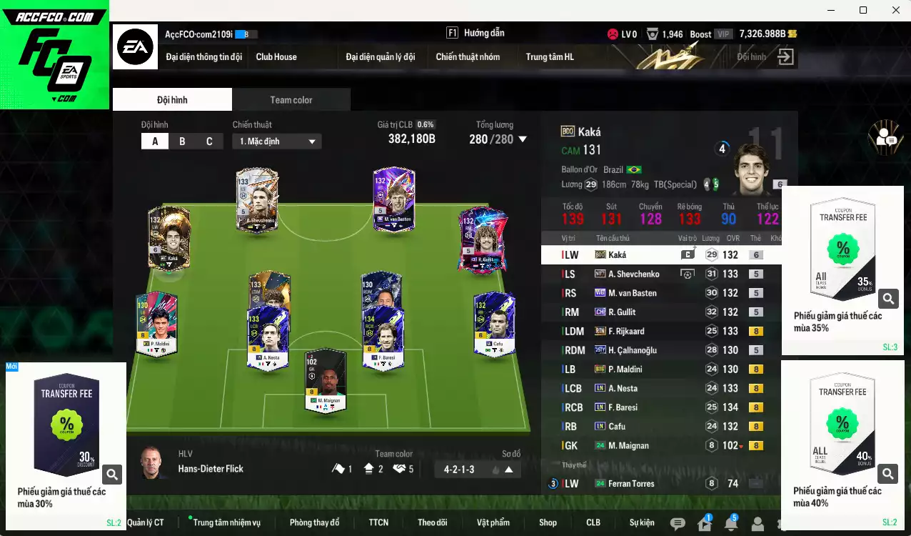 [ACC Rẻ🔥] AC Milan 382.180b có Gullit CH, Sheva No.7, Kaká BDO+6, Basten WB, Calhanoglu 25TY, Rijkaard RTN, Cafu LN, Baresi LN, Nesta LN, Maldini BTB... Còn nhiều CP GIẢM THUẾ