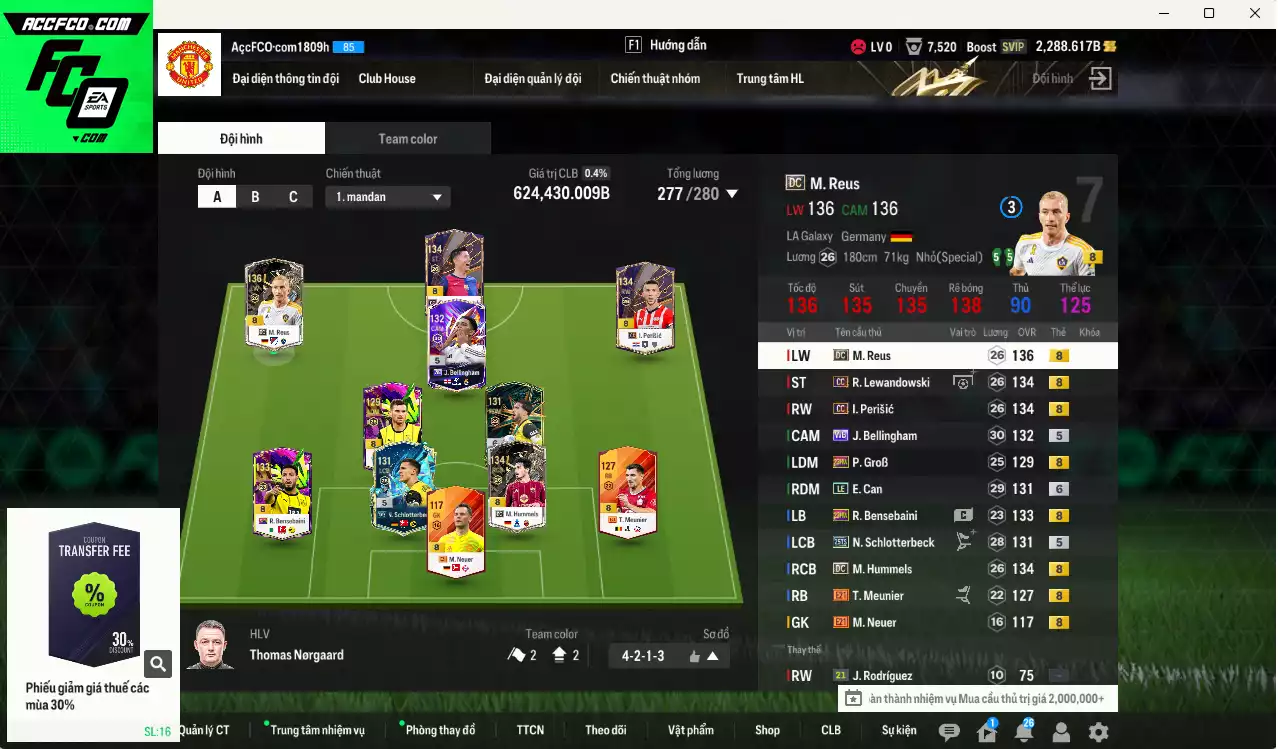 [ACC Rẻ🔥] Borussia Dortmund 624.430b có Perisic CC, E. Can LE+6, Reus DC, Bellingham WB, Lewandowski CC, Hummels DC, GroB 23HW, Schlotterbeck 25TS, Bensebaini 23HW... VIP BK Tháng 10, Dư 30.000 TC, HLV Xịn