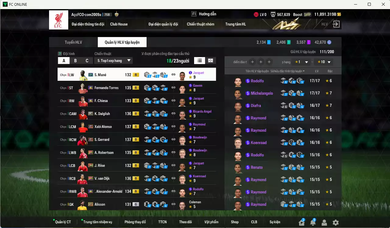 Ảnh Liverpool 500.530b dư 11.000b có Dalglish DC, Alonso CC, Van Dijk 23HW, Gerrard CC, Konaté 24TS+6, Alisson DCB+6, Riise JNM, Robertson 23HW, Arnold HG, Torres HG... Dư 57.000 TC, HLV Xịn