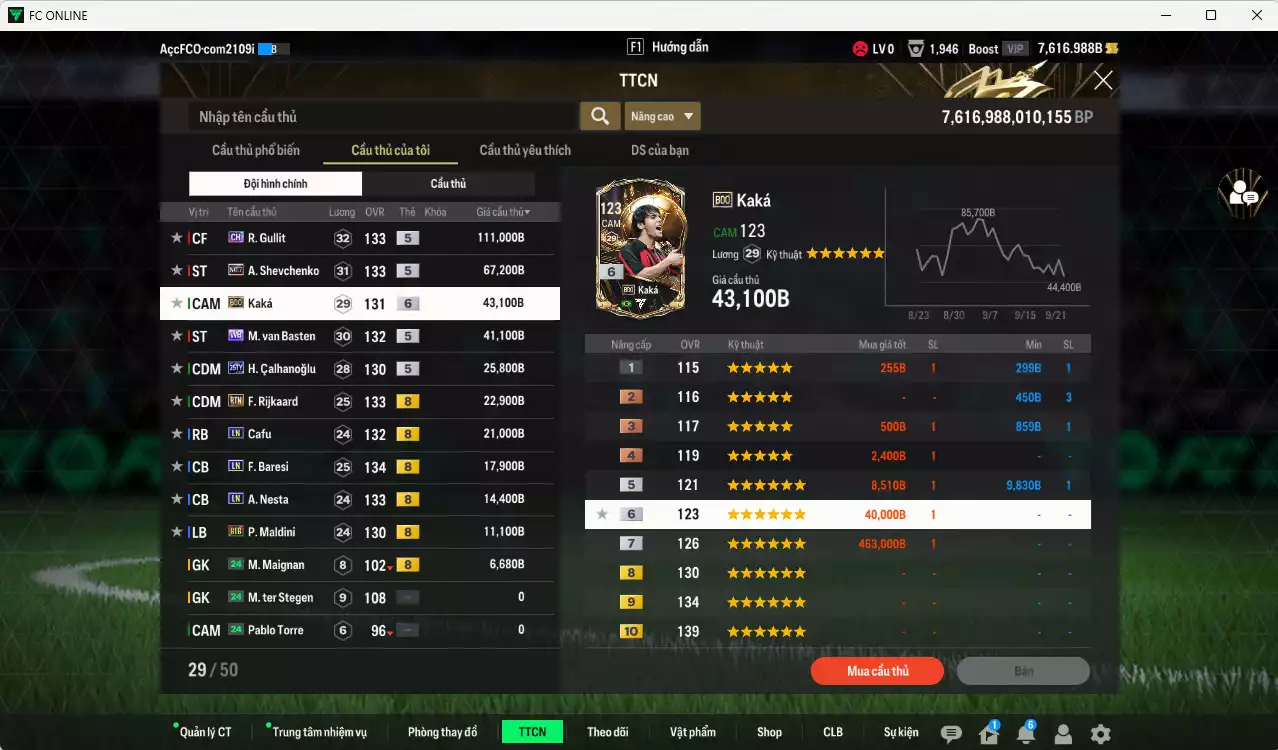 Ảnh [ACC Rẻ🔥] AC Milan 382.180b có Gullit CH, Sheva No.7, Kaká BDO+6, Basten WB, Calhanoglu 25TY, Rijkaard RTN, Cafu LN, Baresi LN, Nesta LN, Maldini BTB... Còn nhiều CP GIẢM THUẾ