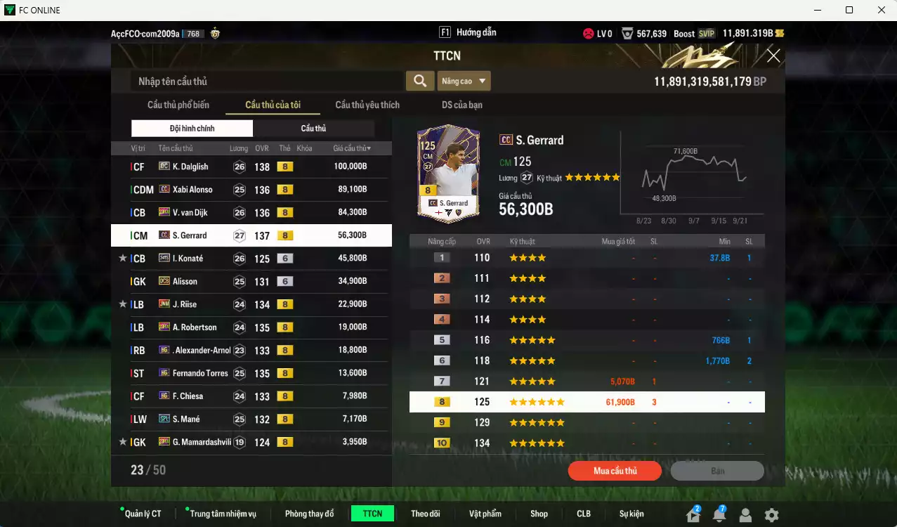 Ảnh Liverpool 500.530b dư 11.000b có Dalglish DC, Alonso CC, Van Dijk 23HW, Gerrard CC, Konaté 24TS+6, Alisson DCB+6, Riise JNM, Robertson 23HW, Arnold HG, Torres HG... Dư 57.000 TC, HLV Xịn