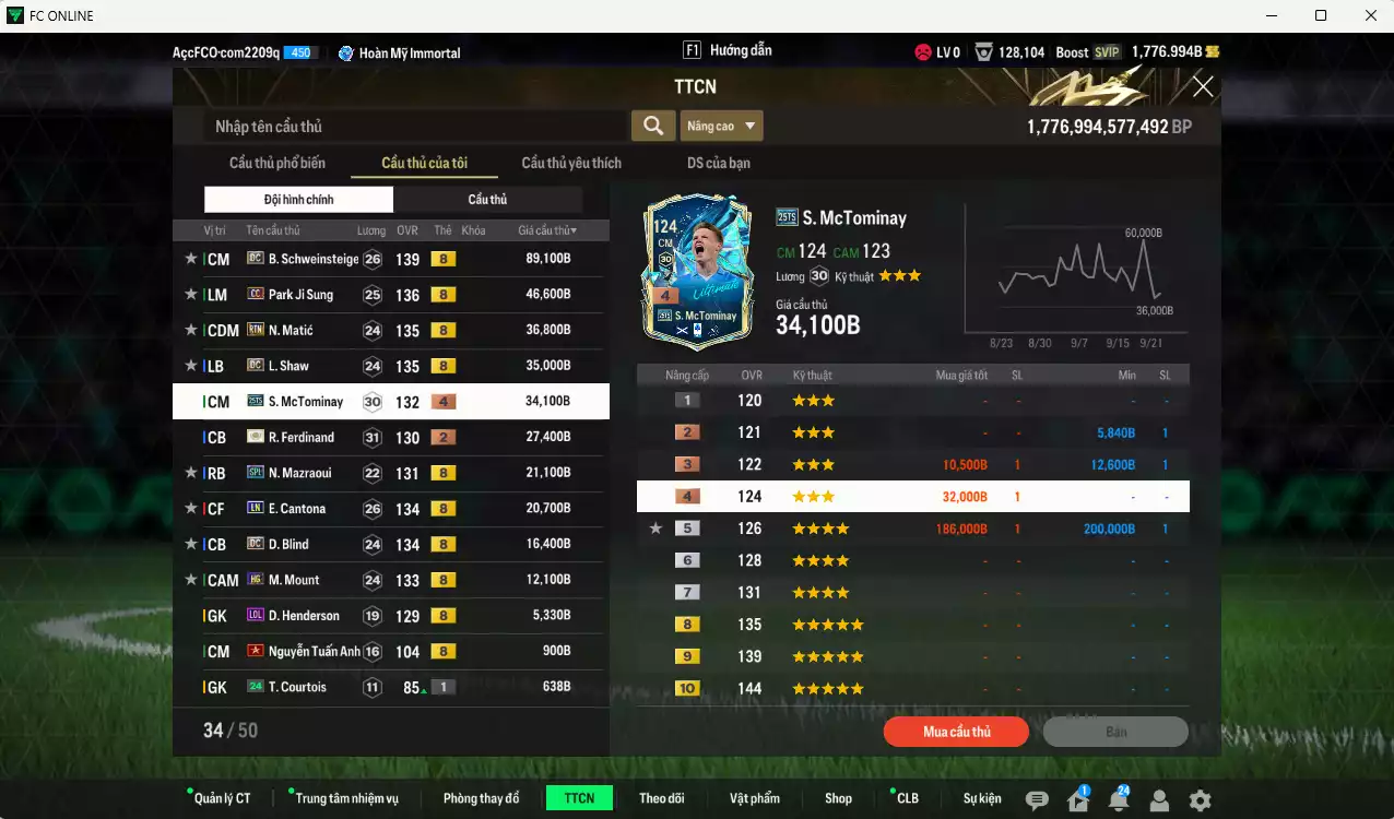 Ảnh [ACC Rẻ🔥] Man Utd. 346.700b có Schweinsteiger DC, Park CC, Matic RTN, Shaw DC, McTominay 25TS, Ferdinand ITM+2, Mazraoui SPL, Cantona LN, Blind DC, Mount HG... Còn nhiều CP GIẢM THUẾ, coin ITM, HLV Xịn