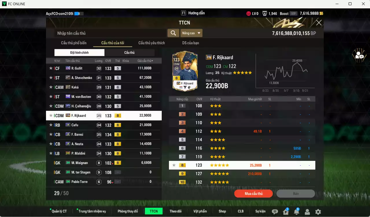 Ảnh [ACC Rẻ🔥] AC Milan 382.180b có Gullit CH, Sheva No.7, Kaká BDO+6, Basten WB, Calhanoglu 25TY, Rijkaard RTN, Cafu LN, Baresi LN, Nesta LN, Maldini BTB... Còn nhiều CP GIẢM THUẾ