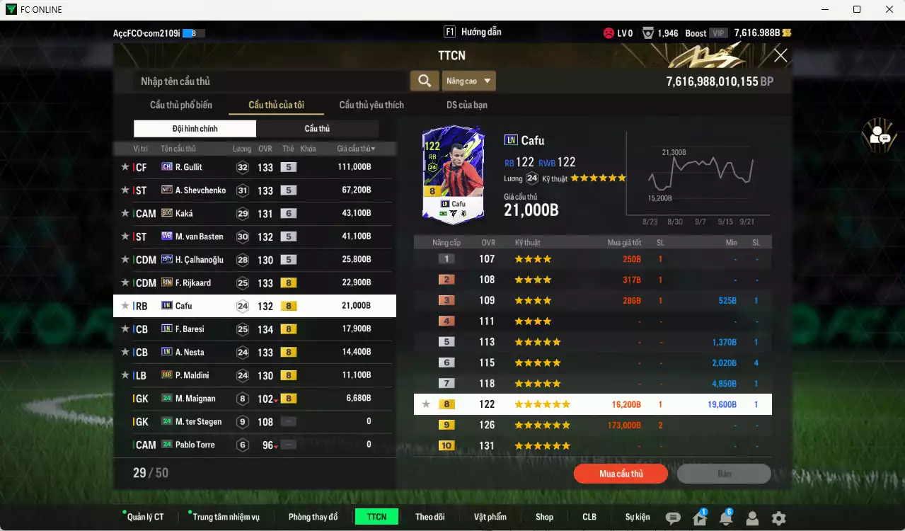 Ảnh [ACC Rẻ🔥] AC Milan 382.180b có Gullit CH, Sheva No.7, Kaká BDO+6, Basten WB, Calhanoglu 25TY, Rijkaard RTN, Cafu LN, Baresi LN, Nesta LN, Maldini BTB... Còn nhiều CP GIẢM THUẾ