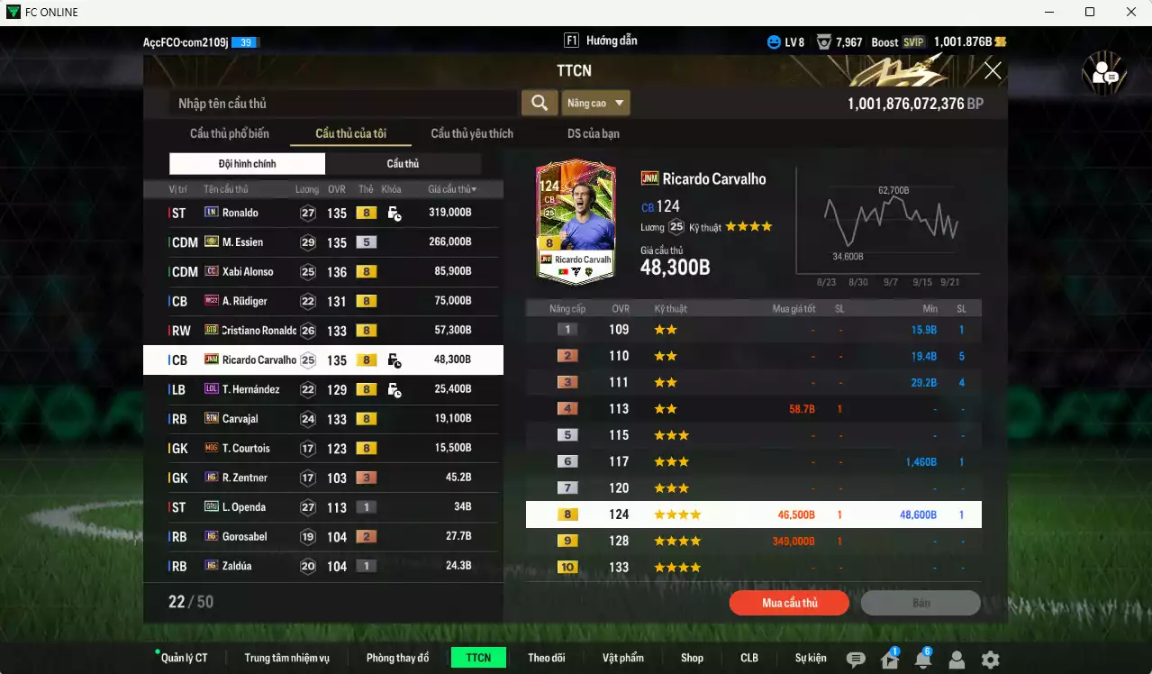 Ảnh [ACC Rẻ🔥] Real Madrid 911.700b có Ronaldo LN, Essien ITM+5, Alonso CC, Rudiger WC22, CR7 BTB, Carvalho JNM, Theo LOL, Carvajal BTB. Dư 28.000 TC