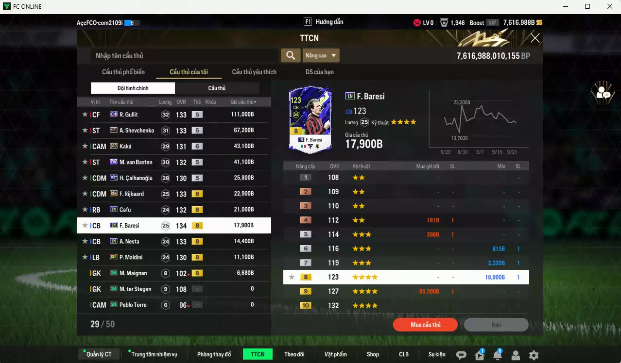 Ảnh [ACC Rẻ🔥] AC Milan 382.180b có Gullit CH, Sheva No.7, Kaká BDO+6, Basten WB, Calhanoglu 25TY, Rijkaard RTN, Cafu LN, Baresi LN, Nesta LN, Maldini BTB... Còn nhiều CP GIẢM THUẾ