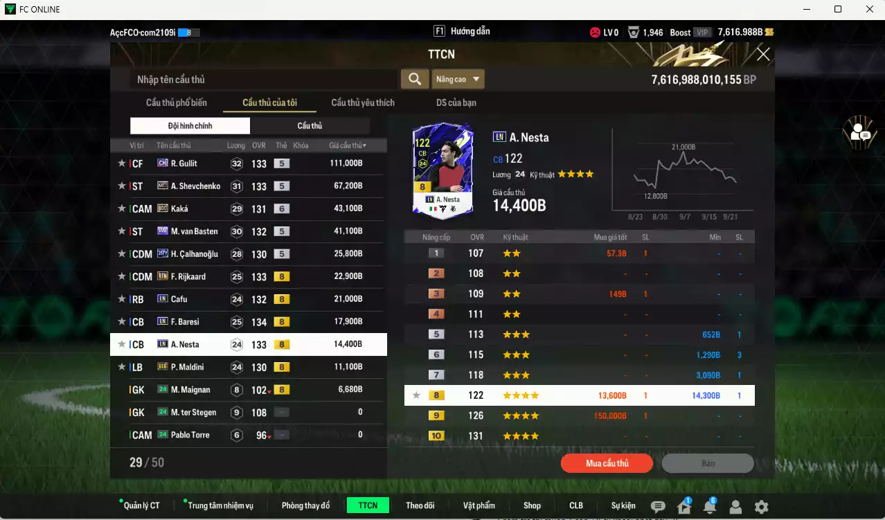 Ảnh [ACC Rẻ🔥] AC Milan 382.180b có Gullit CH, Sheva No.7, Kaká BDO+6, Basten WB, Calhanoglu 25TY, Rijkaard RTN, Cafu LN, Baresi LN, Nesta LN, Maldini BTB... Còn nhiều CP GIẢM THUẾ