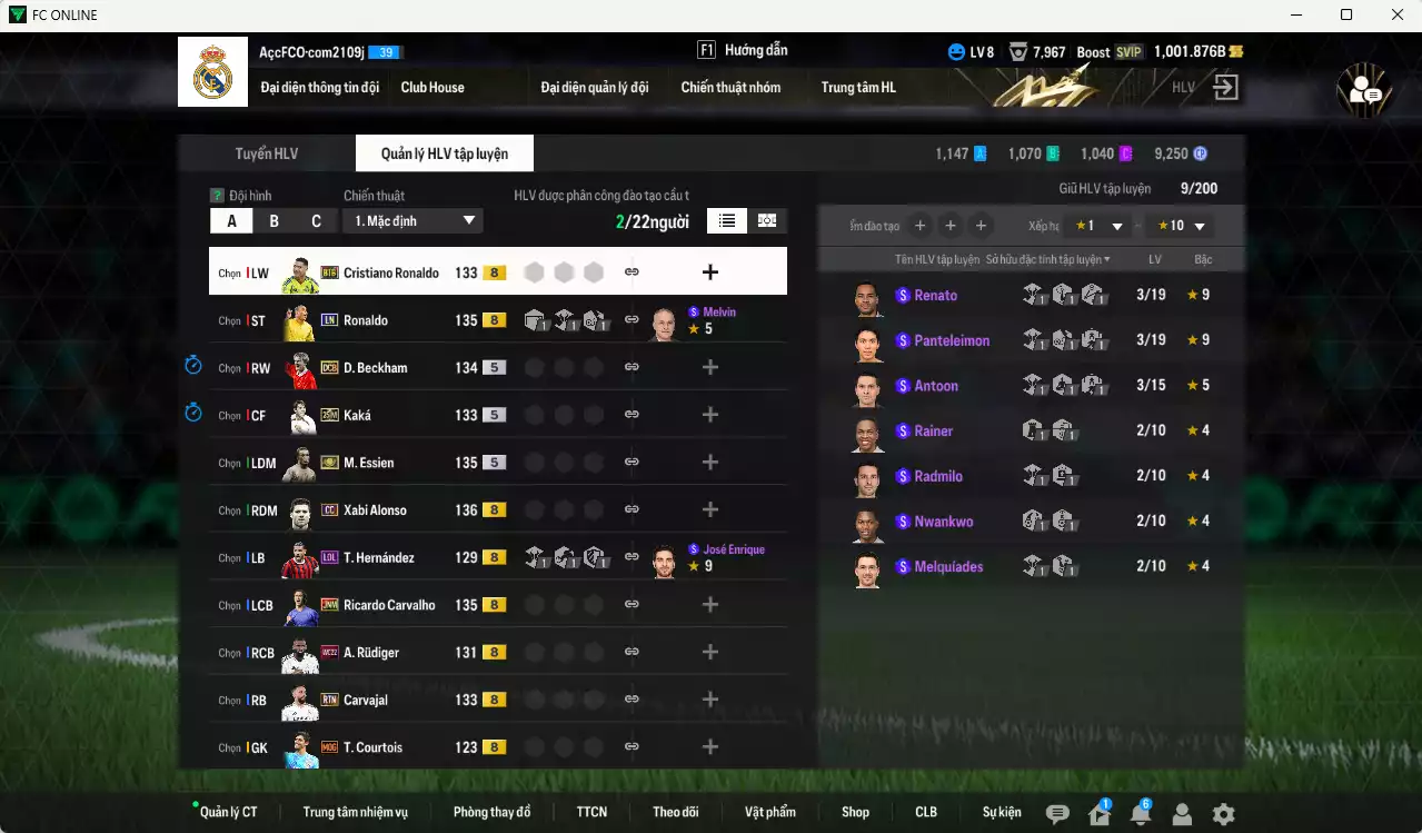 Ảnh [ACC Rẻ🔥] Real Madrid 911.700b có Ronaldo LN, Essien ITM+5, Alonso CC, Rudiger WC22, CR7 BTB, Carvalho JNM, Theo LOL, Carvajal BTB. Dư 28.000 TC