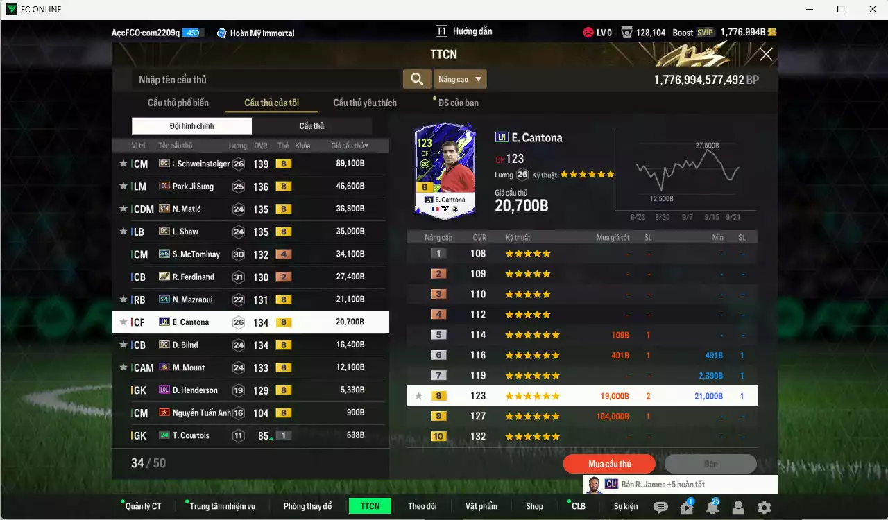 Ảnh [ACC Rẻ🔥] Man Utd. 346.700b có Schweinsteiger DC, Park CC, Matic RTN, Shaw DC, McTominay 25TS, Ferdinand ITM+2, Mazraoui SPL, Cantona LN, Blind DC, Mount HG... Còn nhiều CP GIẢM THUẾ, coin ITM, HLV Xịn