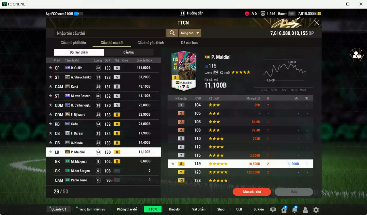 Ảnh [ACC Rẻ🔥] AC Milan 382.180b có Gullit CH, Sheva No.7, Kaká BDO+6, Basten WB, Calhanoglu 25TY, Rijkaard RTN, Cafu LN, Baresi LN, Nesta LN, Maldini BTB... Còn nhiều CP GIẢM THUẾ