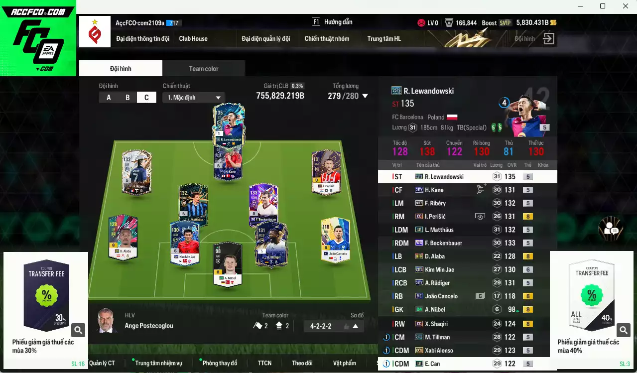 [ACC Rẻ🔥] Bayern Munich 755.820b có Lewandowski 25TS, Perisic CC, Matthaus LE, Kane 25TY, Beckenbauer WB, Rudiger 25TY, Kim Min Jae 23TS+6, Alonso DCB, Ribéry No.7, Can LE, Alaba BTB... Còn nhiều CP GIẢM THUẾ, dư 21.000 TC, HLV Xịn